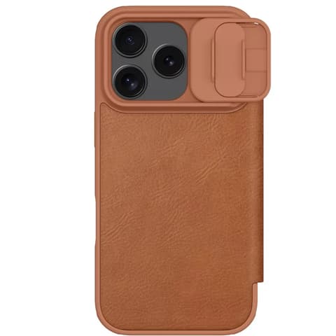 NILLKIN Qin Pro bőr flip tok Apple iPhone 17 Pro barna