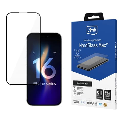 3MK iPhone 16 Pro Max 3MK HARD GLASS MAX képernyővédő üveg 3D 9H FEKETE