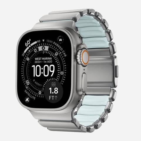 NOMAD GOODS Stratos remen FKM Apple Watch 45/46/49mm prirodni titanijum led plava 194480115L5L