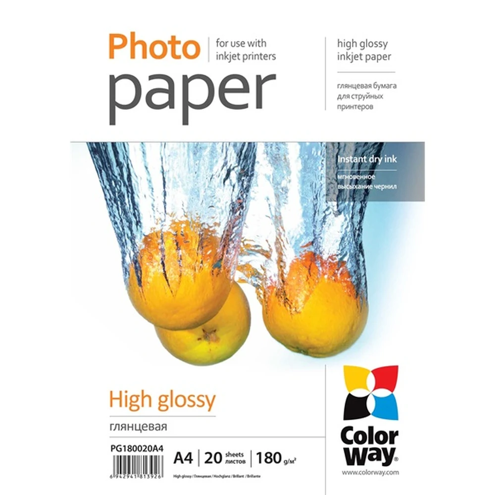 COLORWAY PG180020A4 Bright photopaper A4 180g (20 lap)