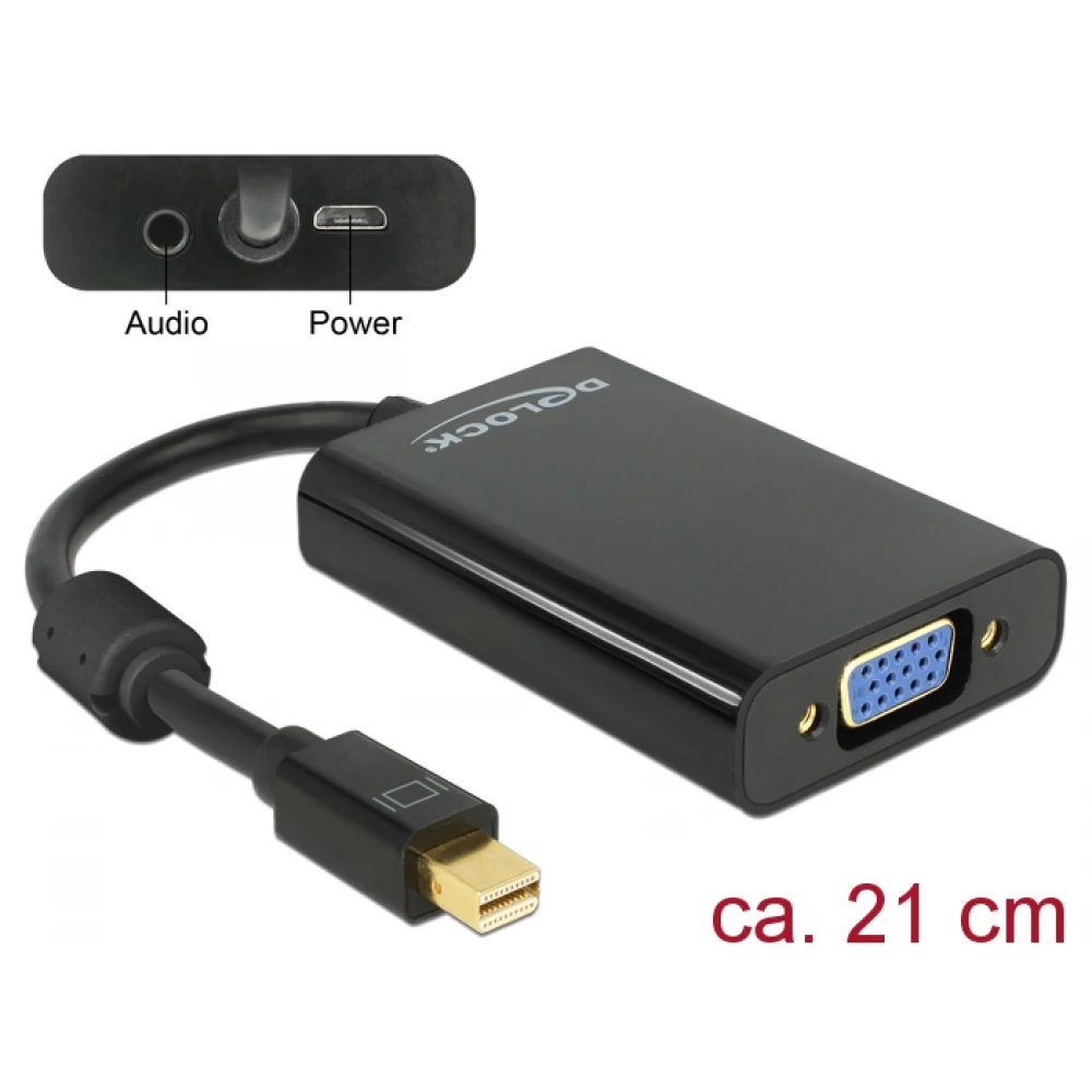 DELOCK Mini DisplayPort VGA/D-Sub + Jack Átalakító Fekete 8cm 65598