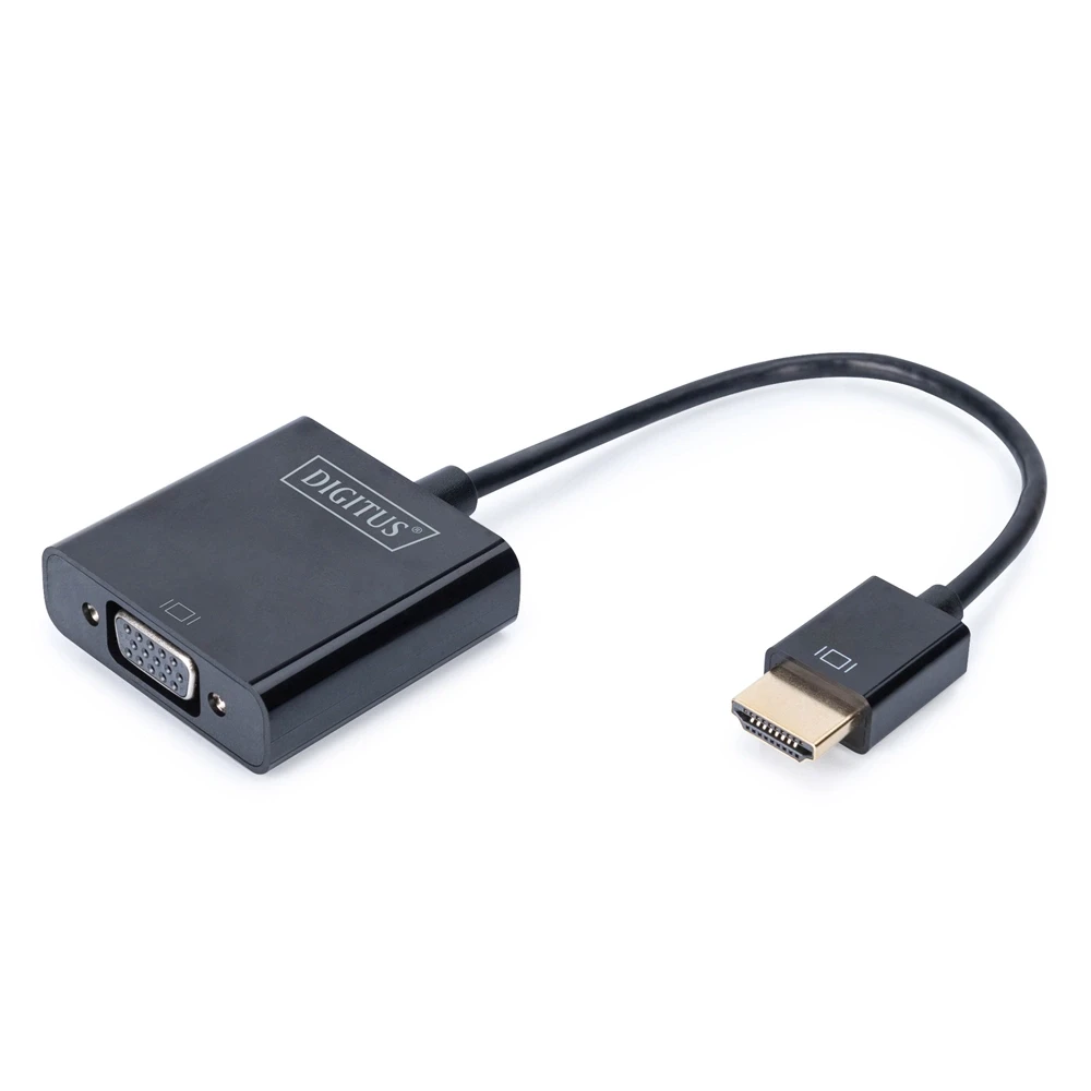 DIGITUS HDMI VGA/D-Sub + Jack Átalakító Fekete 10cm DA-70461