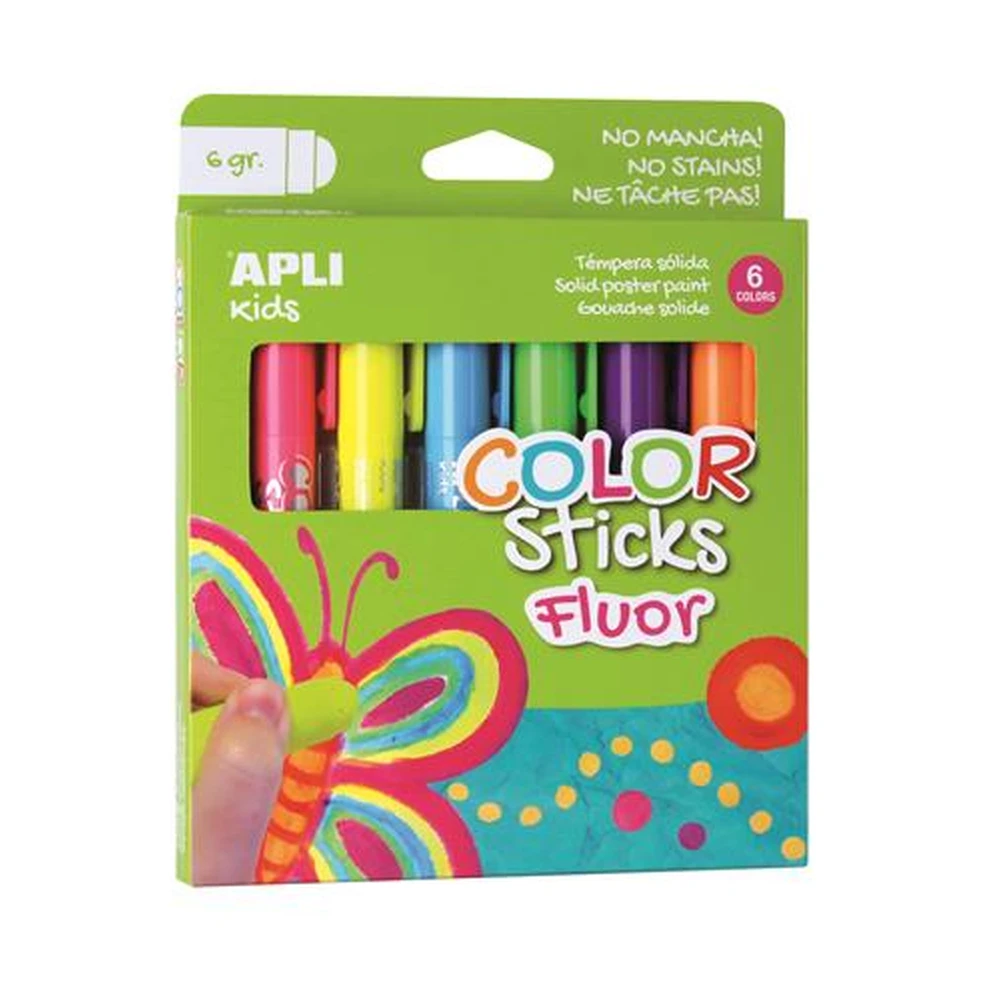 APLI Kids Tempera stift stock toll form 6 different fluorescent color