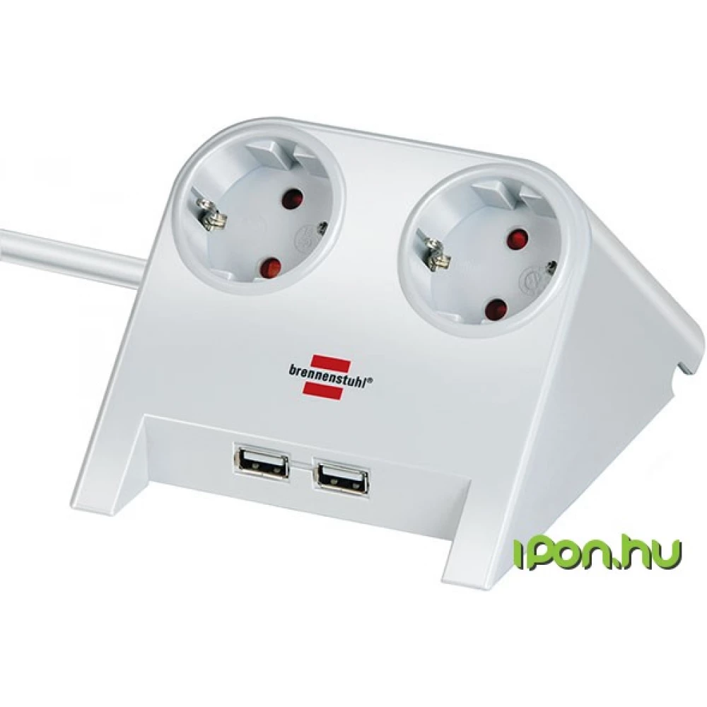BRENNENSTUHL Desktop-Power USB-Charger with 2x USB-2.0 charger 2100mA 2-way socket white polished 1.8m H05VV-F 3G1.5