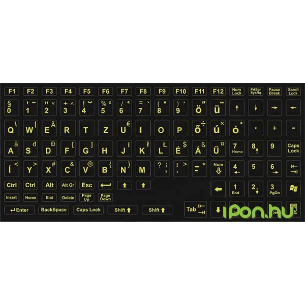 Keyboard sticker HU illuminating black basis green letter