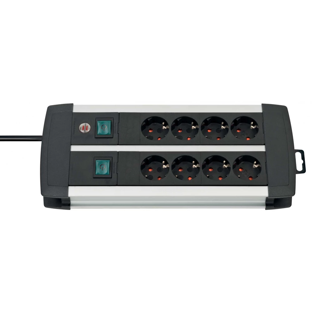 BRENNENSTUHL Premium-Alu-Line Technics extension socket 8-way Duo black 3m H05VV-F 3G1.5 with every 4 sockets switched