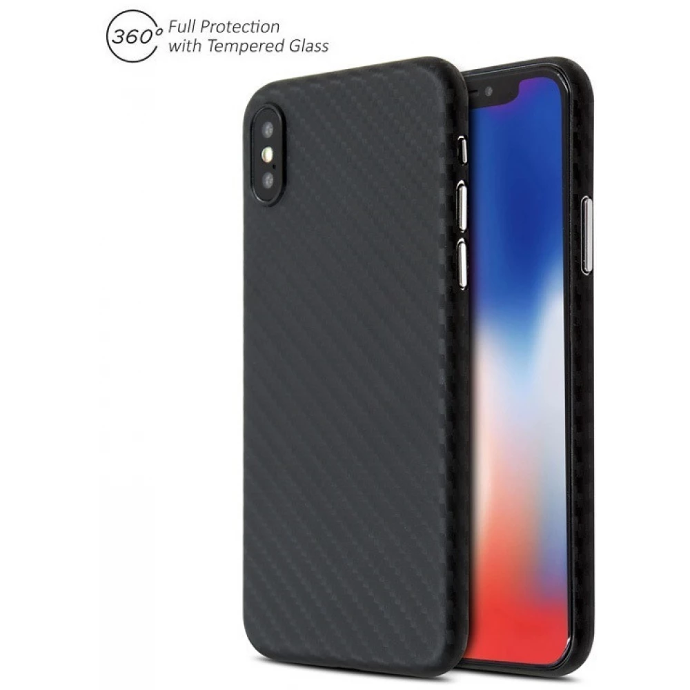 VIREO Jelly 2:1 Ultra tanak Staklo kutijica + film iPhone XS/X crna i siva karbonski