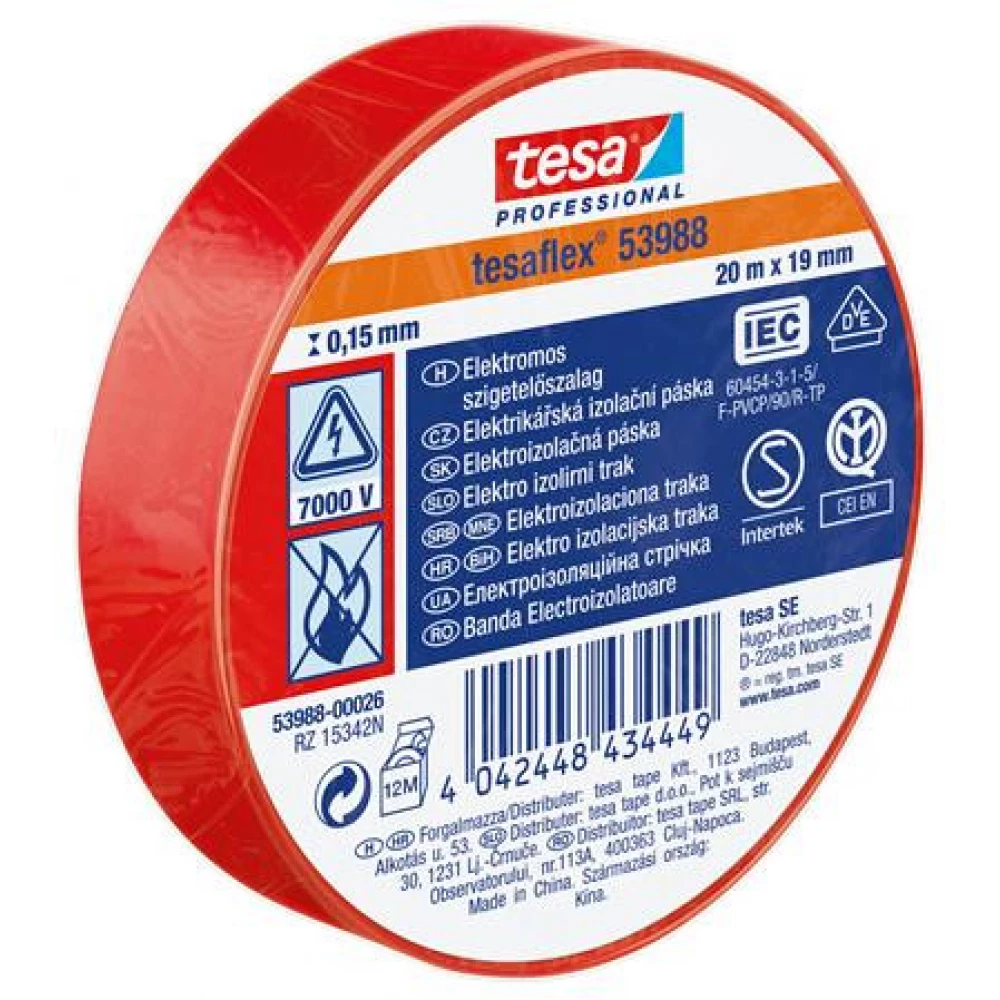 TESA Isolierband 19 mm x 20 m "Professional" rot