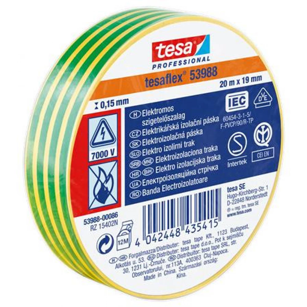 TESA Isolierband 19 mm x 20 m "Professional" Grün Gelb
