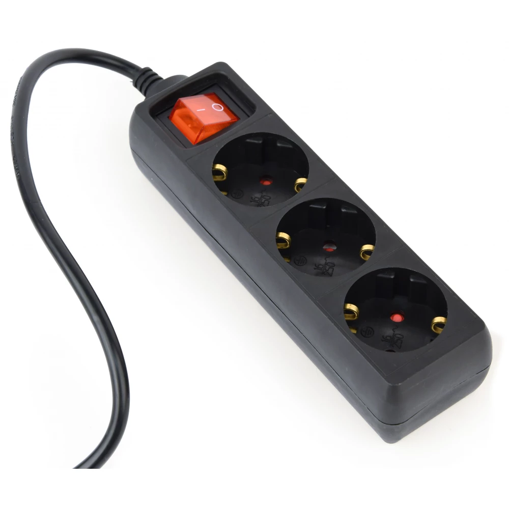 GEMBIRD UPS power strip 3 Schuko sockets fused switch 16 A C14 plug 0.6 m cable