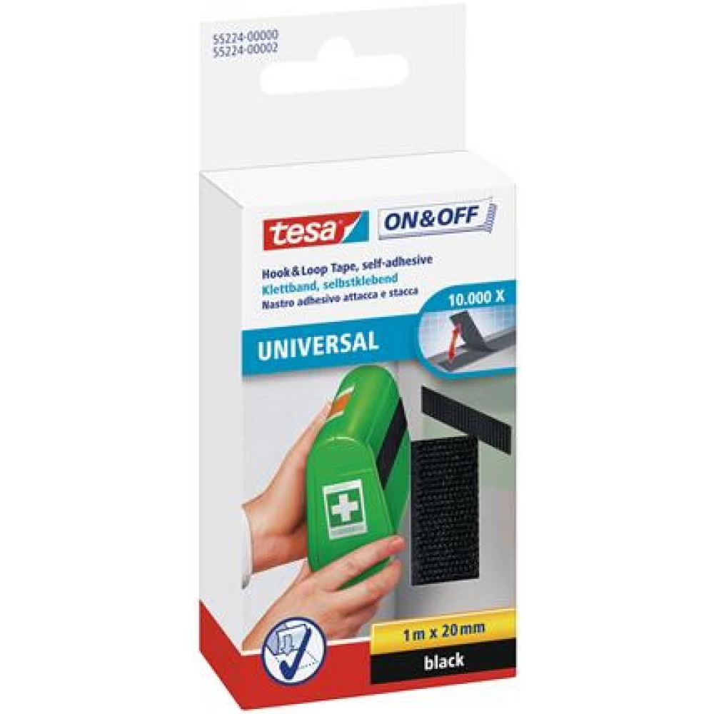 TESA Tépőzár self-adhesive universal 20mm x 1m On&Off black