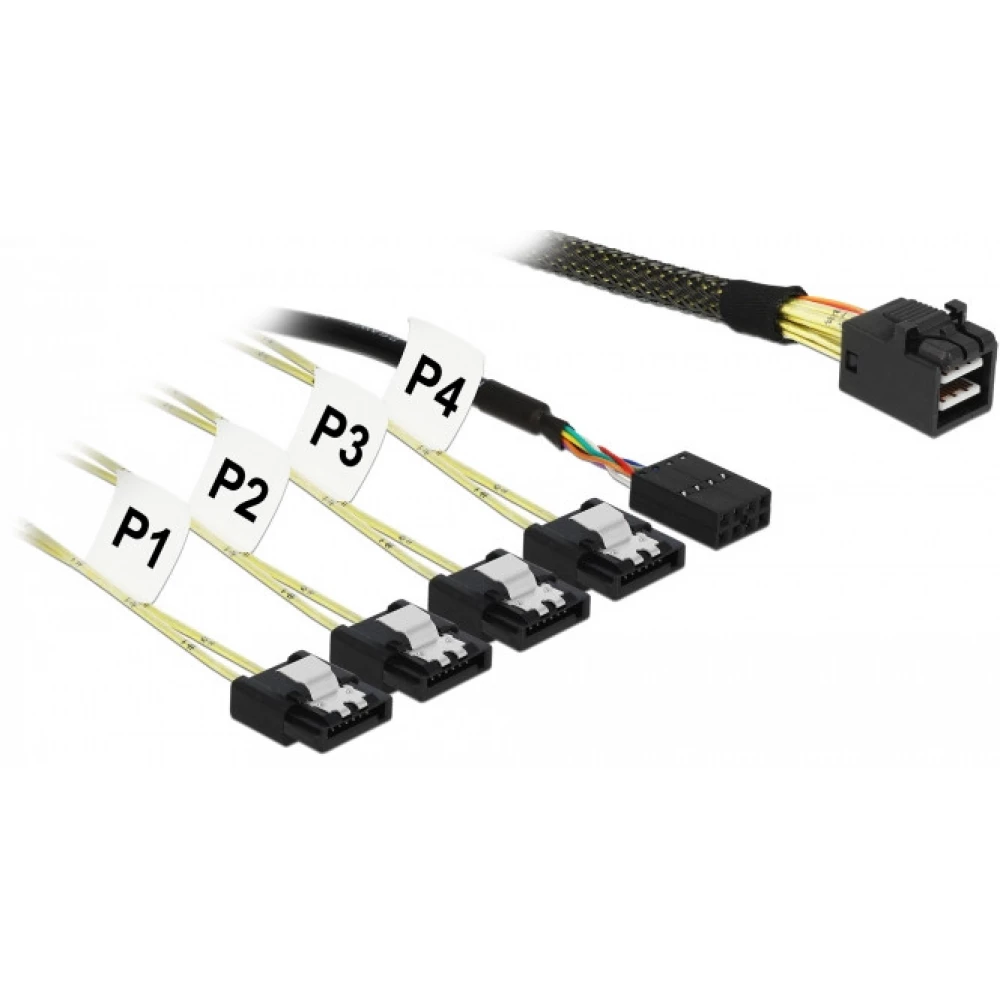 DELOCK Mini SAS SFF-8643 - 4 x 7 bolț SATA + sideband 0.5 m metal