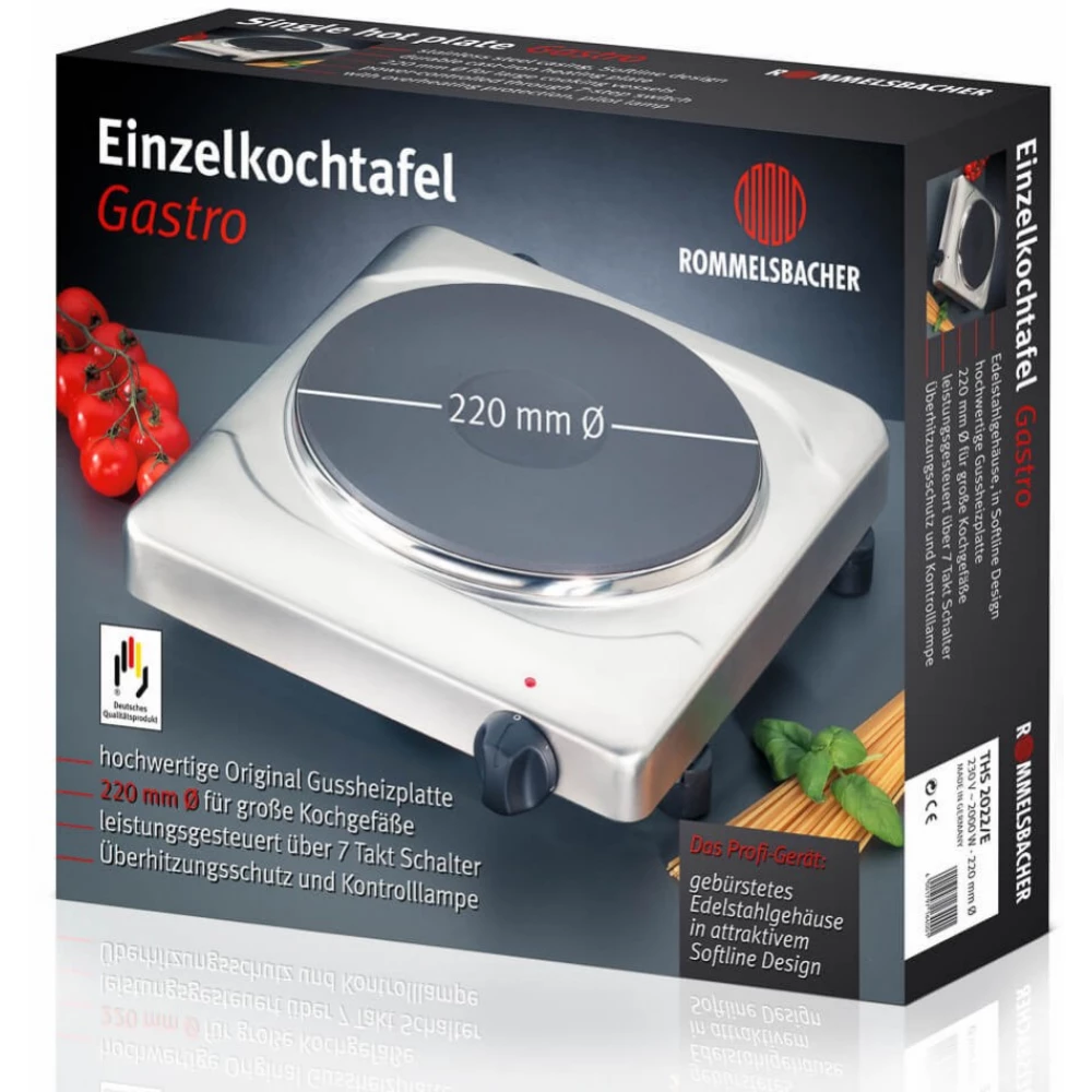ROMMELSBACHER THS 2022/E - Noir - Blanc - Dessus de table - Plaque scellée - 2000 W - 22 cm ROMMELSBACHER THS 2022/E - Noir - Blanc - Dessus de table - Plaque scellée - 2000 W - 22 cm