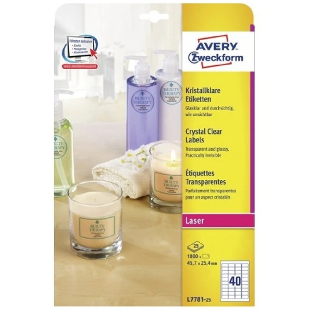 AVERY Különleges Címke lézer nyomtatóhoz 45.7x25.4mm 25x40db átlátszó