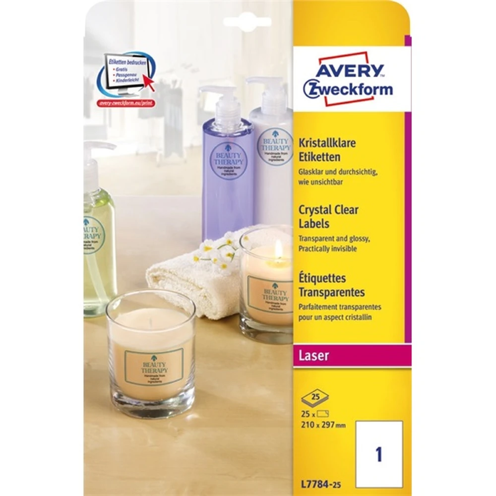 AVERY Különleges Címke lézer nyomtatóhoz 210x297mm 25x1db átlátszó