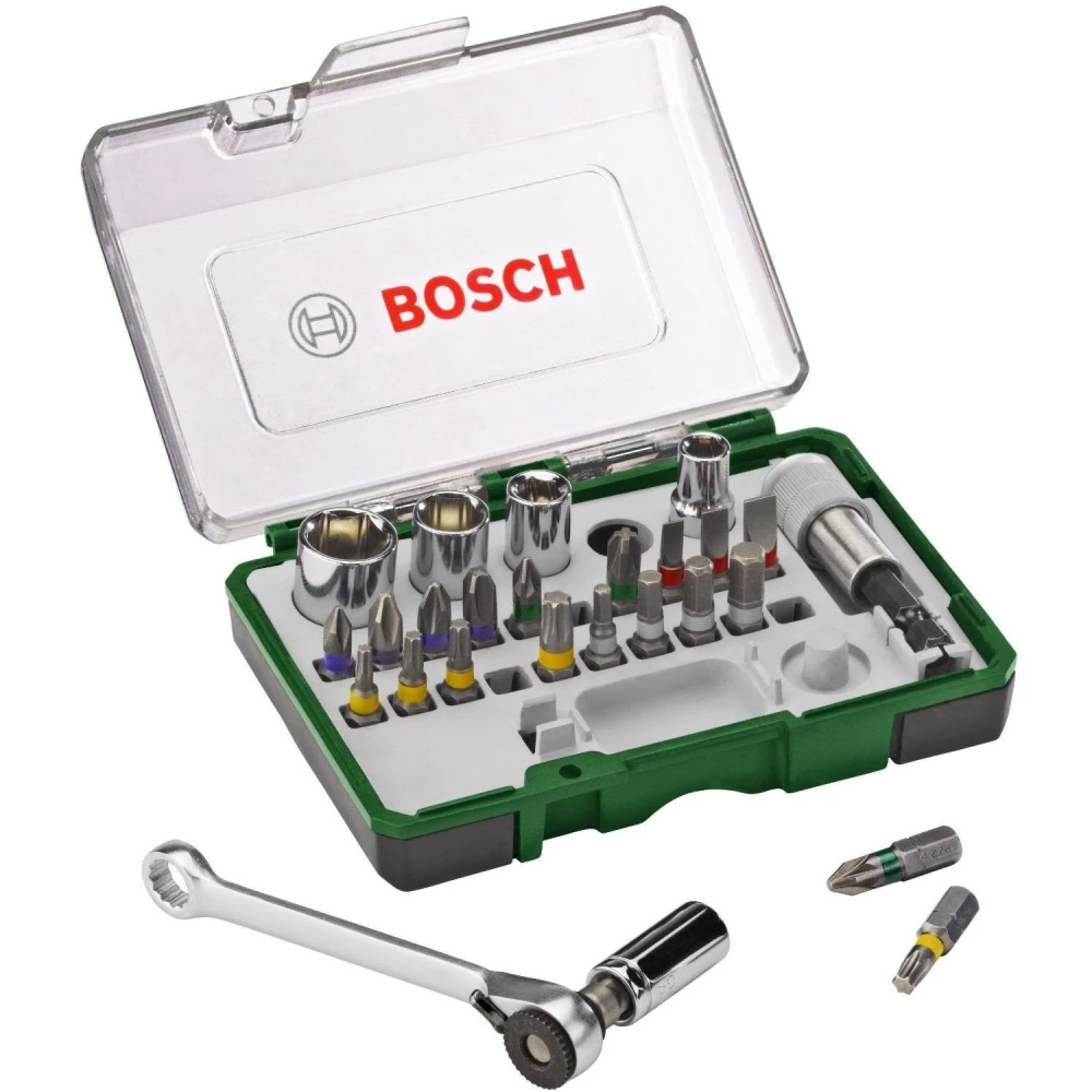 BOSCH 27 parts screwdriver bit and ratchet stock