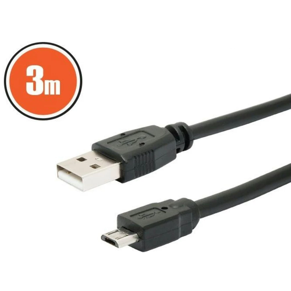 DELIGHT USB Micro USB transformator Crno 3m 20327