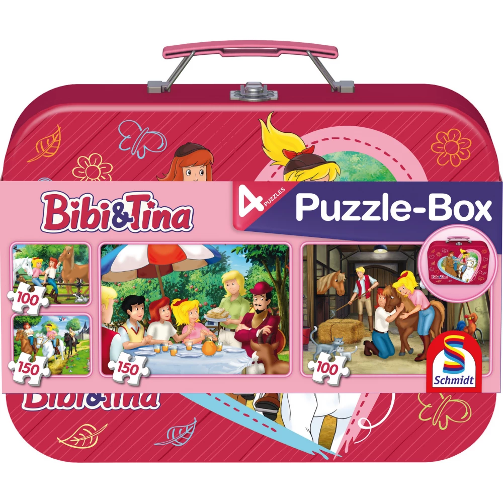 SCHMIDTSPIELE 56509 Bibi & Tina 2x100db-os 2x150db-os puzzle metal carrying case