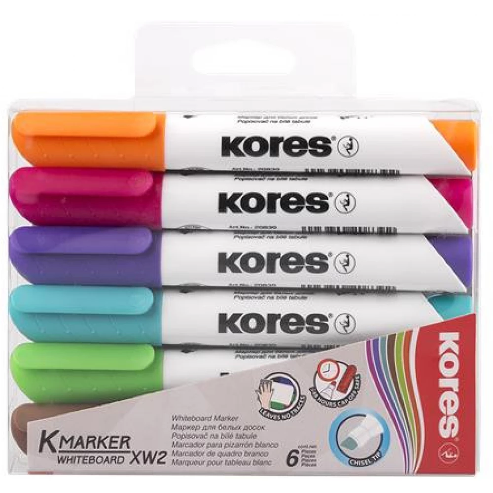 KORES Tábla- és flipchart marker készlet 1-3 mm vágott K-Marker 6 különböző szín