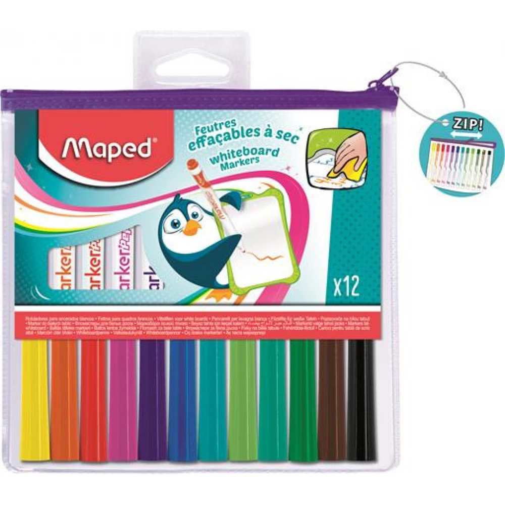 MAPED Filctoll készlet 1.5 mm kimosható fehértáblához Marker Peps 12 különböző szín