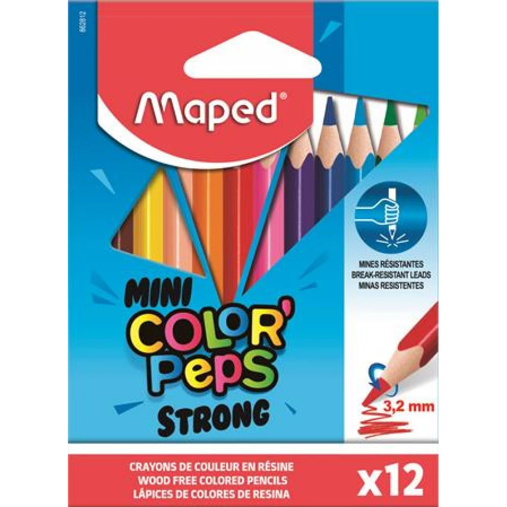 MAPED Színes ceruza készlet háromszögletű Mini Color Peps Strong 12 különböző szín