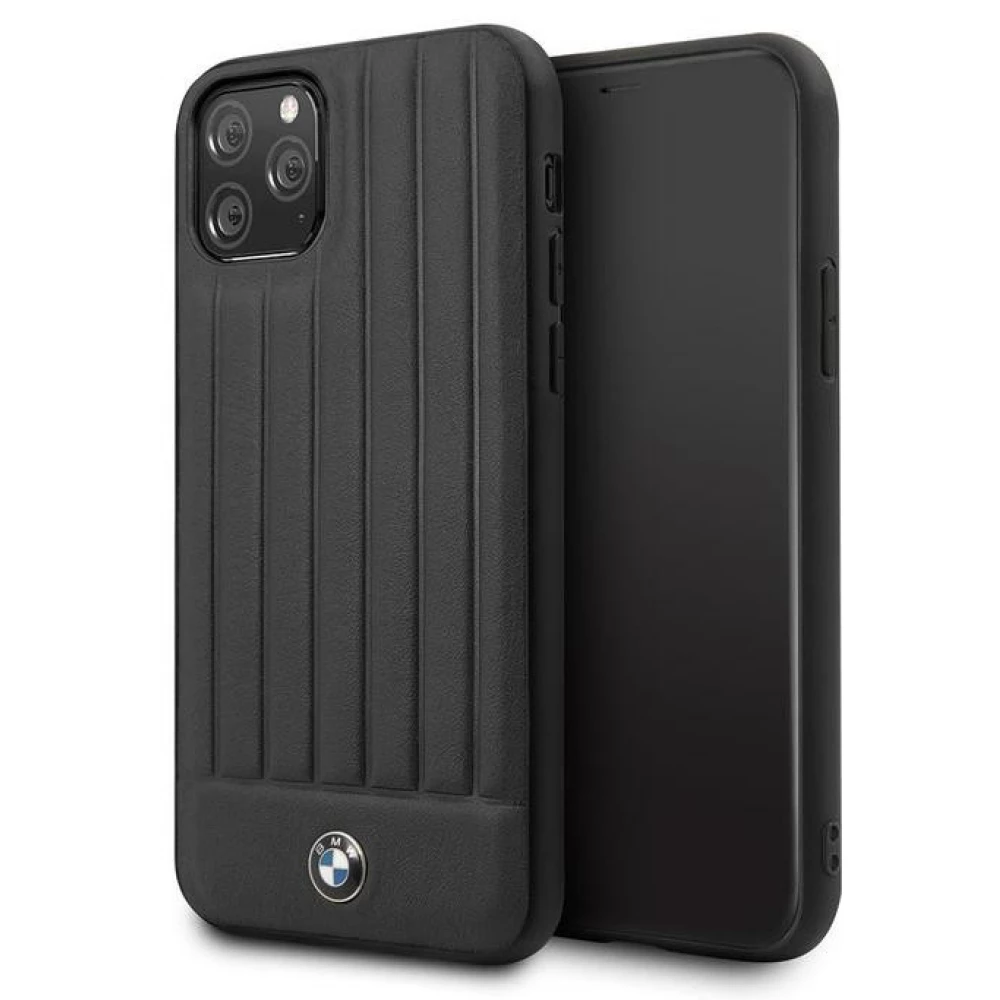 BMW Bőr csíkos hátlap tok BMW Logóval iPhone 11 Pro Max fekete