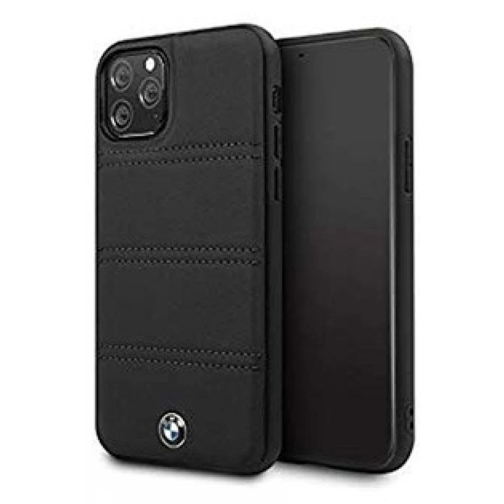 BMW Bőr vízszintes csíkos hátlap tok BMW Logóval iPhone 11 Pro Max fekete