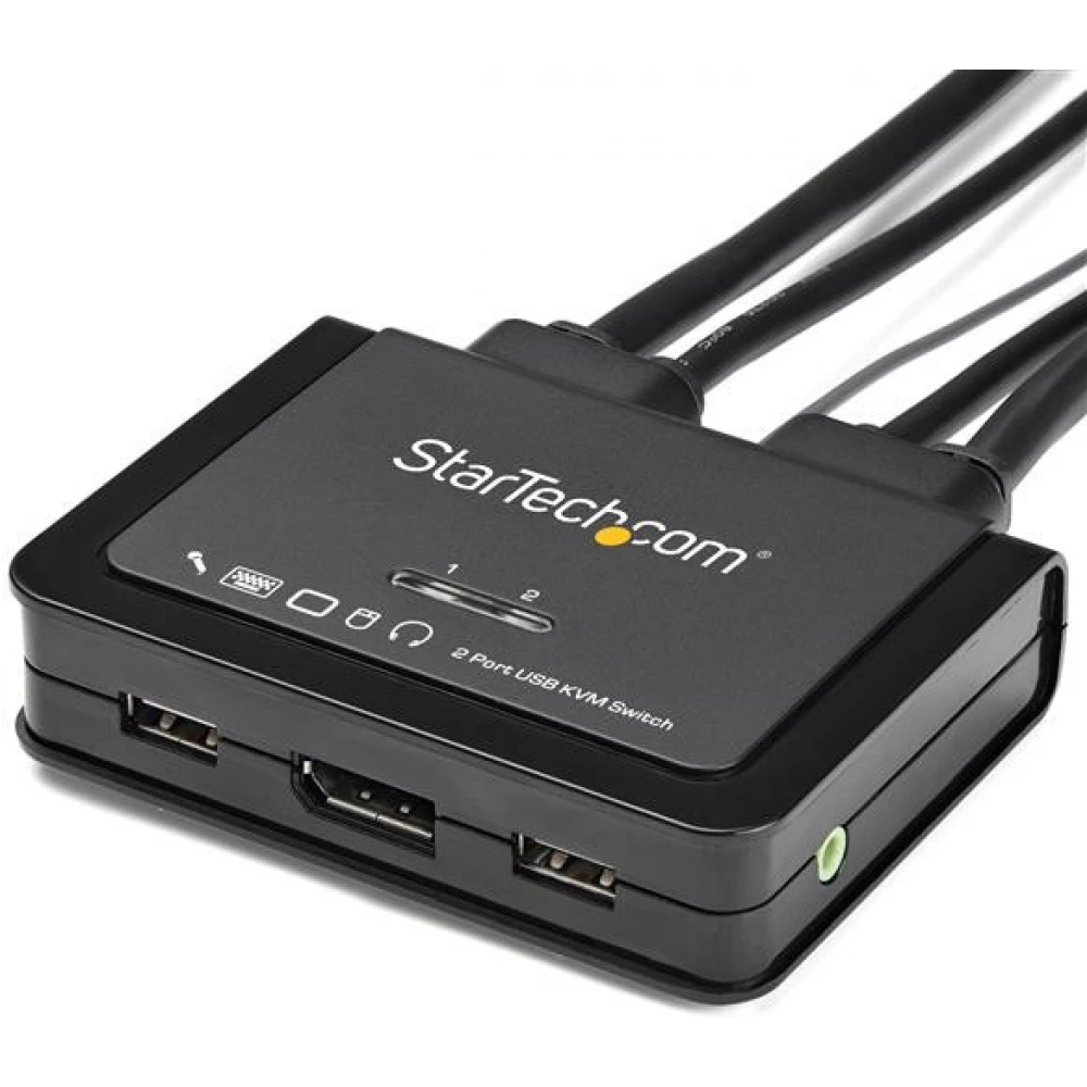 STARTECH 2 Port USB 4K60Hz DisplayPort KVM Switch with Built-In Cables