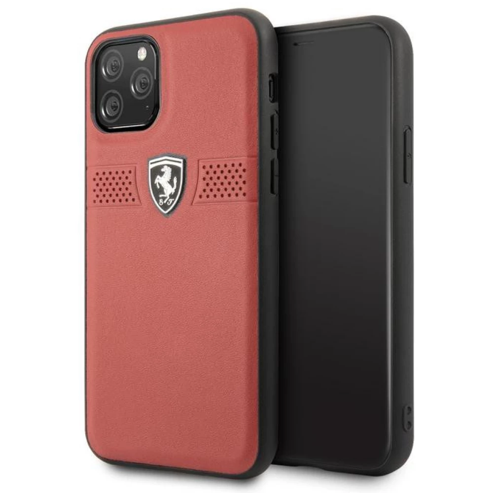 FERRARI Koža pozadina case reljefni lukacsos traka Ferrari Off Track Logo iPhone 11 Pro crvena