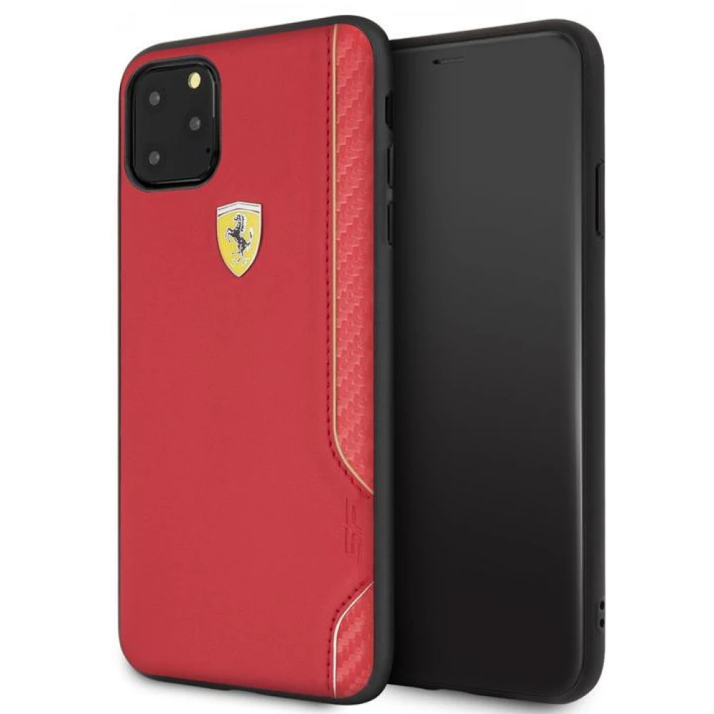 FERRARI PU Skin back panel case carbon fiber Ferrari on Track dangling iPhone 11 Pro Max red