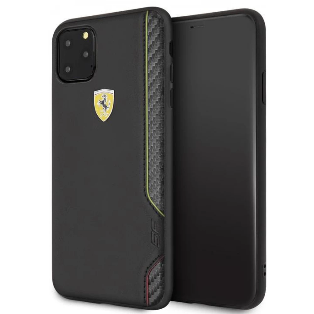 FERRARI PU Skin back panel case carbon fiber Ferrari on Track dangling iPhone 11 Pro Max black