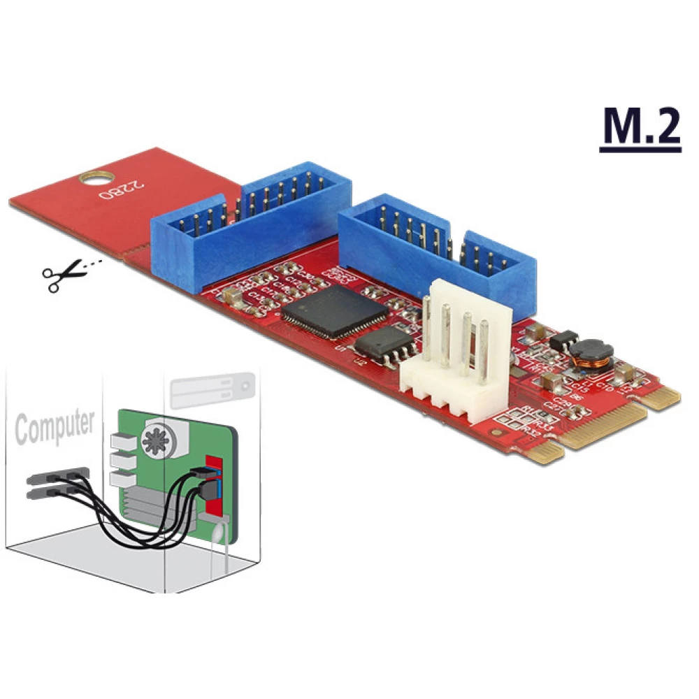 DELOCK transformator - M.2 podloška B+M otvaranje utikač - 2 x USB 3.0-s priključna linija