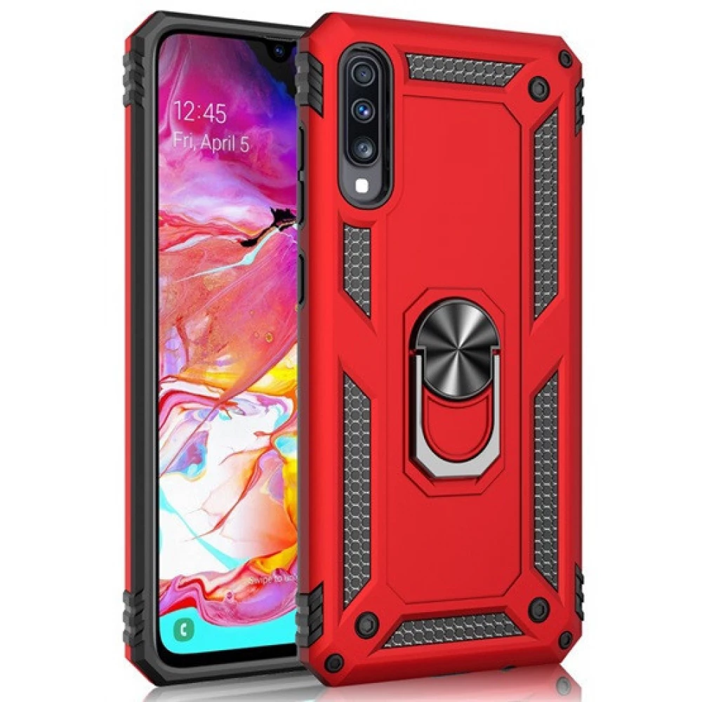 ZONE Defender Plastic back panel protection case moderately shockproof silicone internal phone case ring Galaxy A02s red