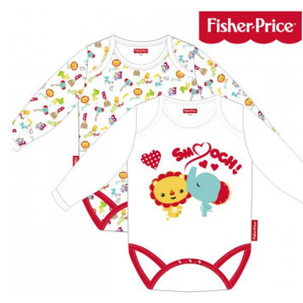 MATTEL Fisher Price Lange Ärmel body 2 klumpig Löwe und Elefant 0/24m