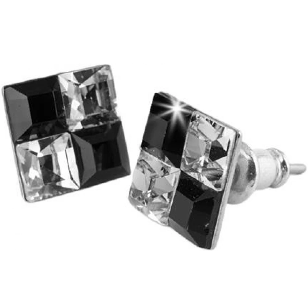 ART CRYSTELLA Négyzet form black-white fülbevaló Swarovski kristállyal 8mm