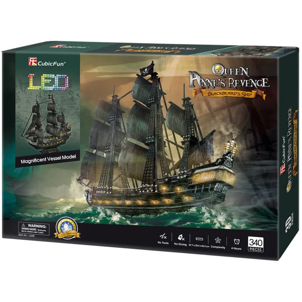 CUBICFUN 3D puzzle játék 293 darabos Anna királynő bosszúja hajó LED világítással