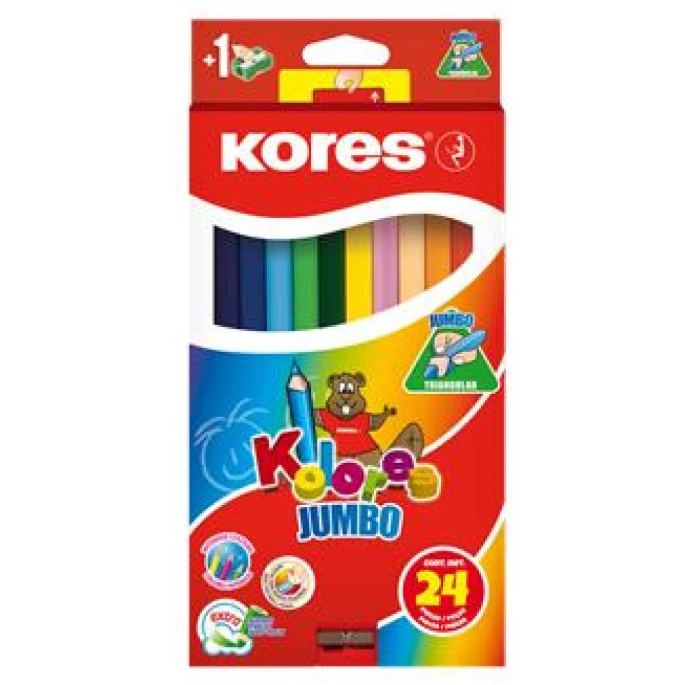 KORES Színes ceruza készlet háromszögletű vastag "Kolores Jumbo" 24 különböző szín