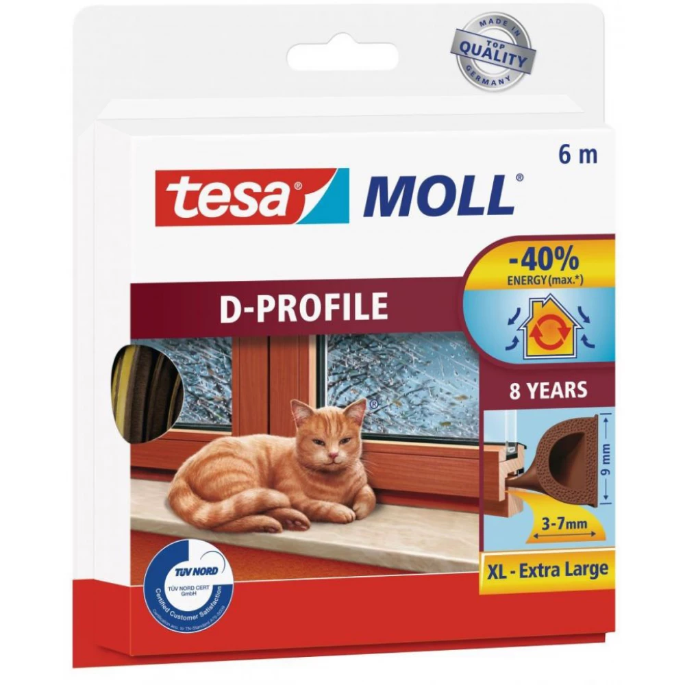 TESA Tür und ablaktömítő Band 9 mm x 6 m "tesamoll® D profil" braun