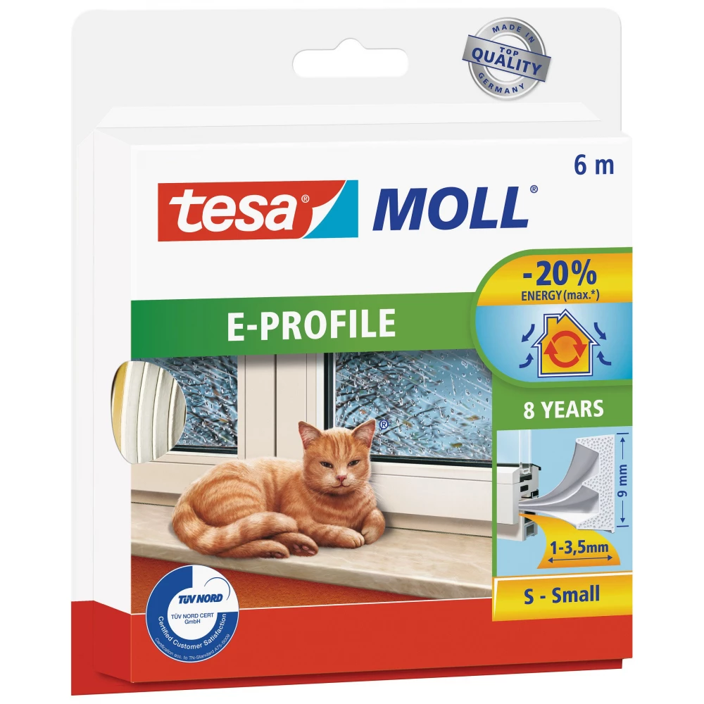 TESA Tür und ablaktömítő Band 9 mm x 6 m "tesamoll® E profil" Weiß