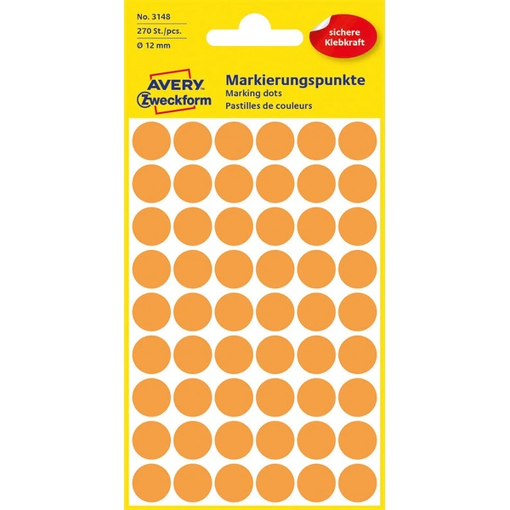 AVERY 3148 12mm 270 pieces orange jelölőpont