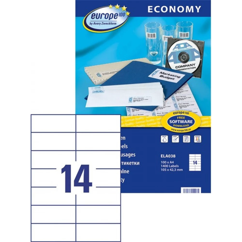 AVERY Europe100 ELA038 105x42.3mm univerzális 1400 darabos etikett