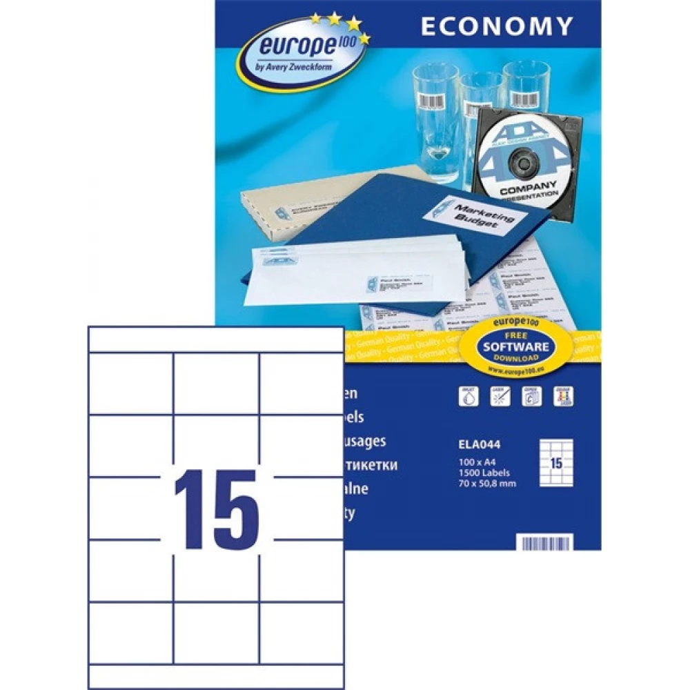 AVERY Europe100 ELA044 70x50.8mm universal 1500 pieces label