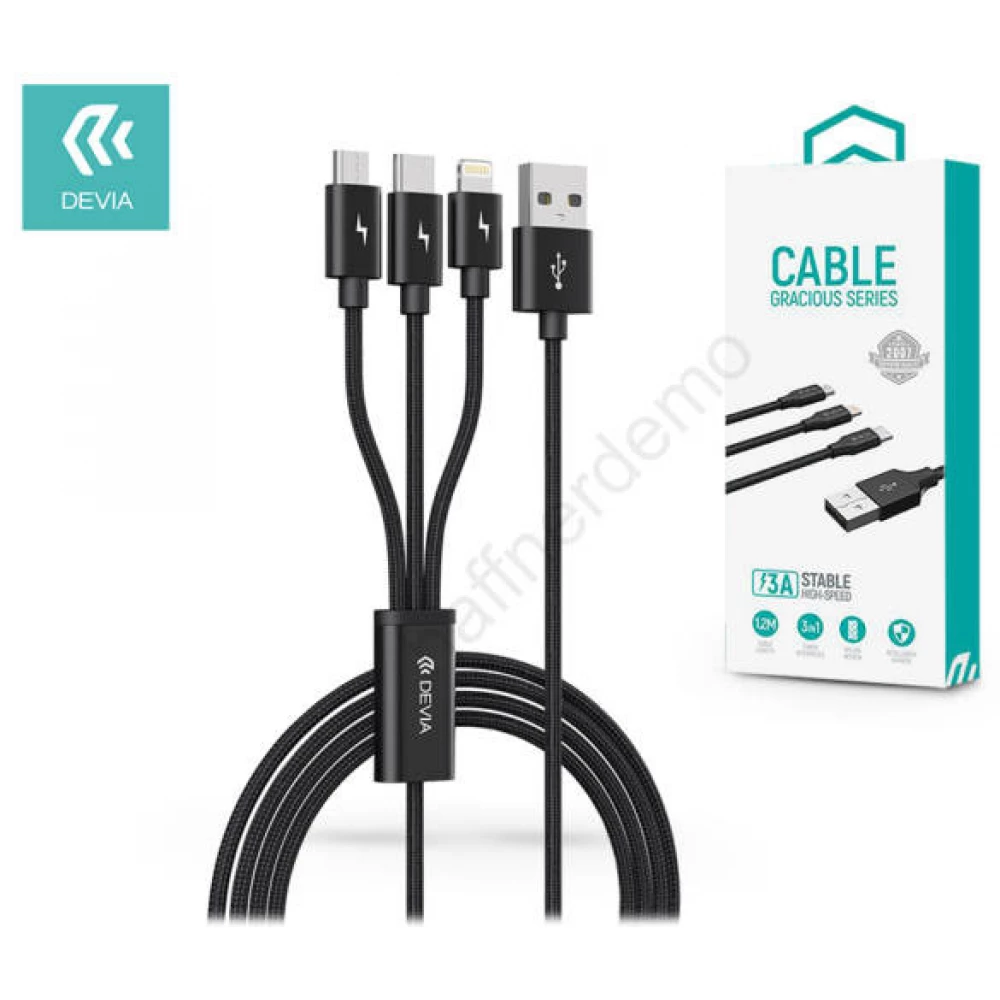 DEVIA USB Lightning + Micro USB + USB Type C Converter Black 1.2m ST337086