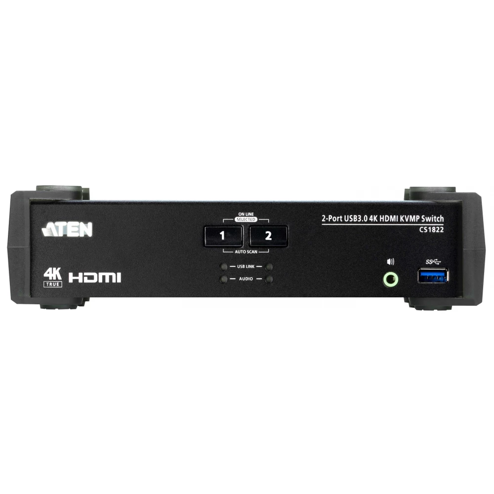 ATEN 2-Port USB 3.0 4K HDMI KVMP Switch with Audio Mixer Mode CS1822