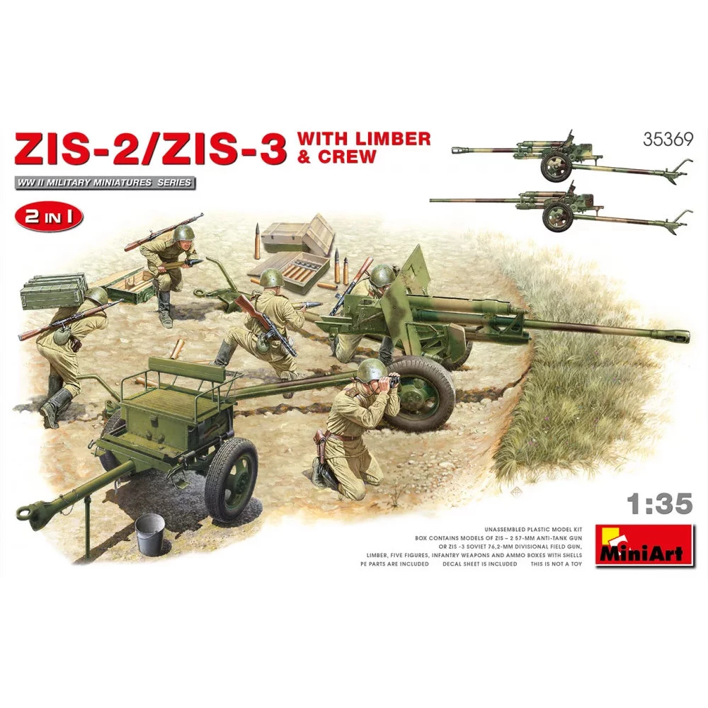 MINIART 1/35 ZIS-2/ZIS-3 ágyú figurával katonai modell készlet