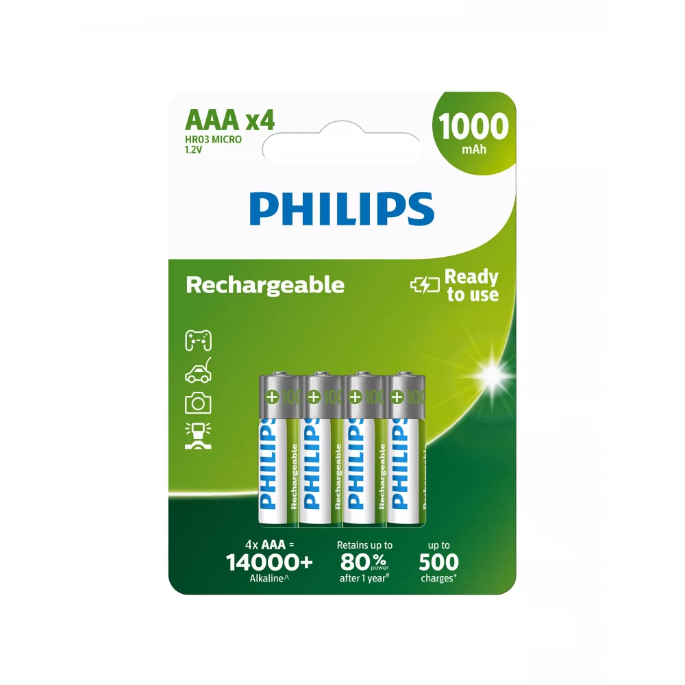 PHILIPS Rechargeable NiMH mikro pencil akku (AAA) 1000mAh 4pcs