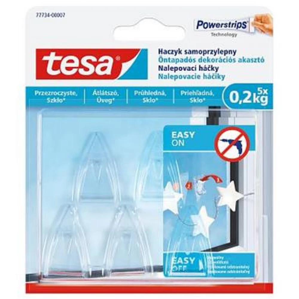TESA 77734-00007-00 Powerstrips Plastik Aufhänger mit Klebestreifen kis Größe transparent