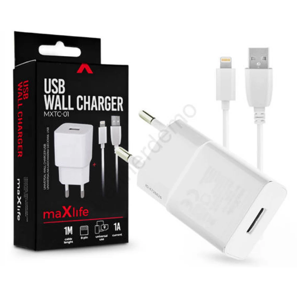 Maxlife MXTC-01 mrežni punjač adapter + lightning data kabel 1m 5W bijela
