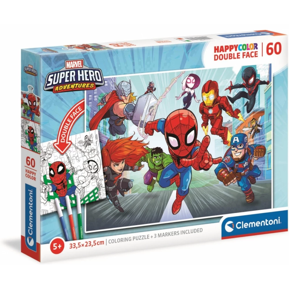 CLEMENTONI Puzzle game 104 pieces HappyColor Double Face Marvel