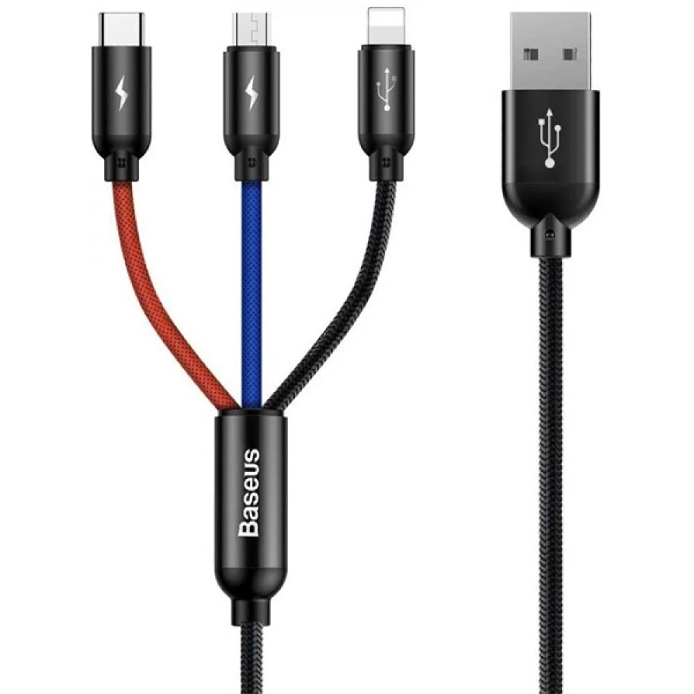 BASEUS USB Lightning + Micro USB + USB Type C transformator Uzorak 1.2m CAMLT-BSY01